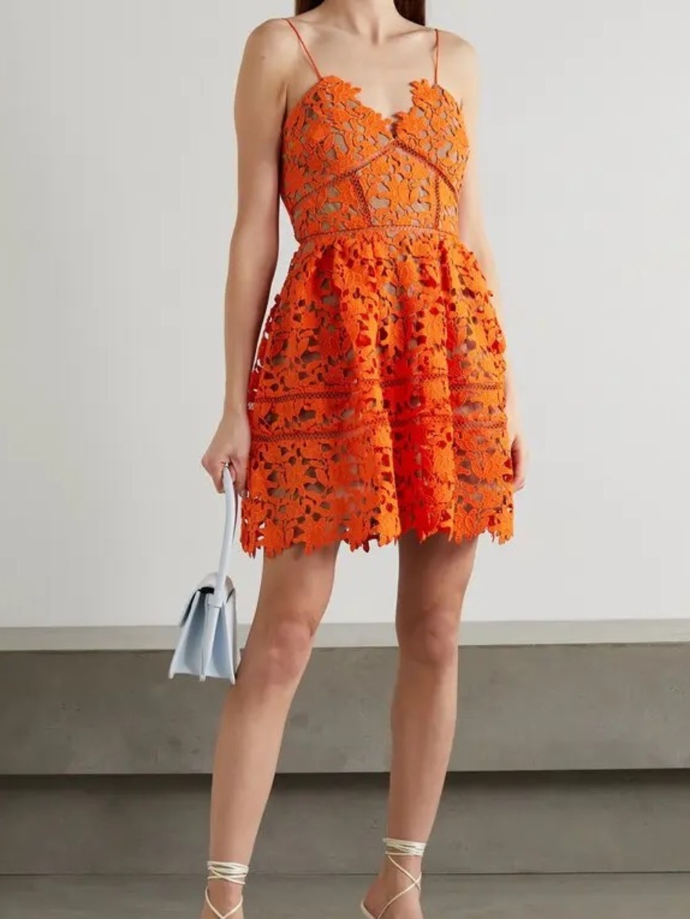 Self-Portrait Azaelea Guipure Lace Mini Dress in Orange